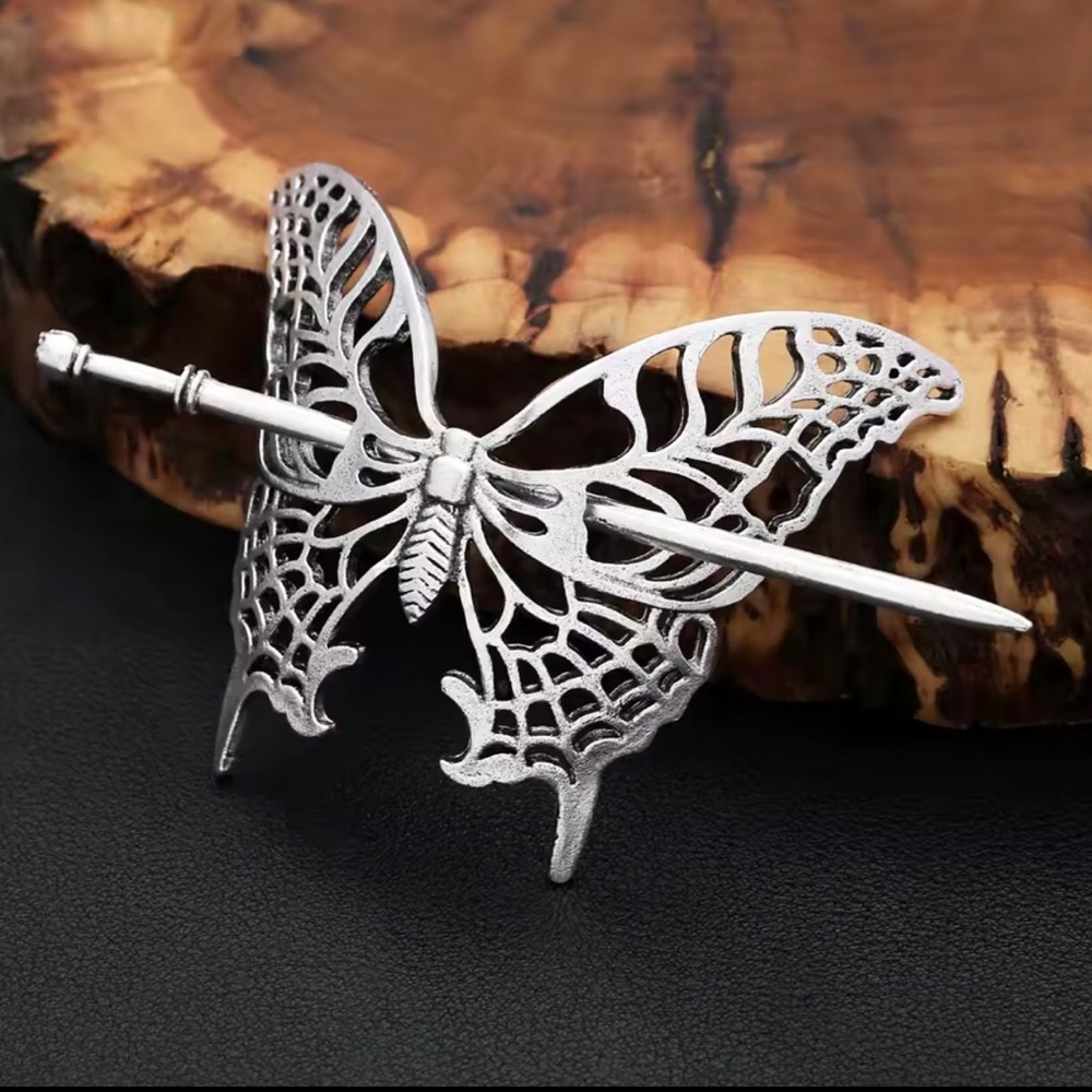 Silver Butterfly Hair Stick Clip - Elegant Women's Accessory